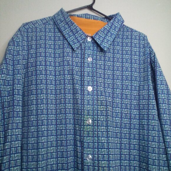 King Size Shirt 4XL Men Button Up Long Sleeve Pattern Green Blue - Picture 7 of 13